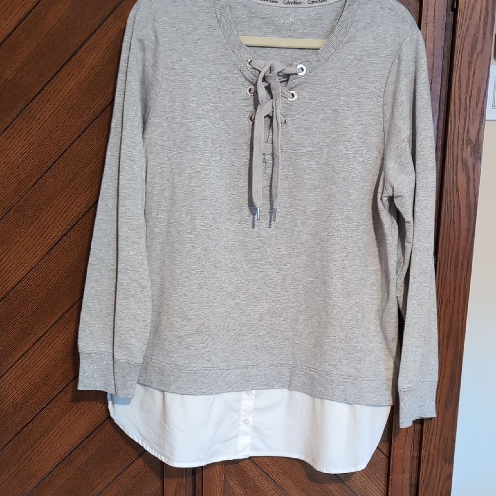 Calvin Klein Heather Gray Lace-Up Top